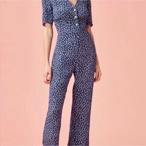 Rouje Lolo navy floral print jumpsuit in size EU 38, fits like a US 4-6.